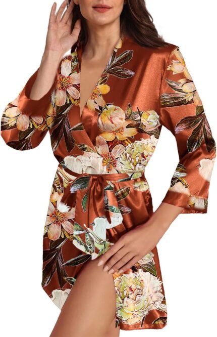 Womens Satin Kimono Gown Silk Robes Floral Bathrobe Bride Bridesmaid Marriage ceremony Silky Bridal Dressing Robe Loungewear Womens Satin Kimono Gown Silk Robes Floral Bathrobe Bride Bridesmaid Marriage ceremony Silky Bridal Dressing Robe Loungewear
