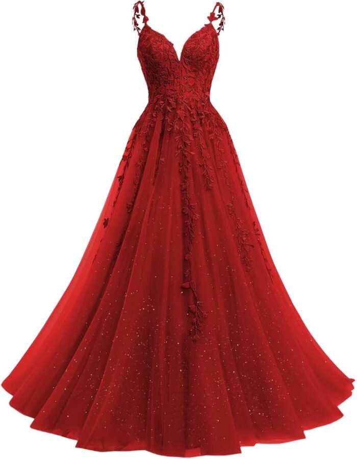 YMSHA V Neck Tulle Promenade Dresse…