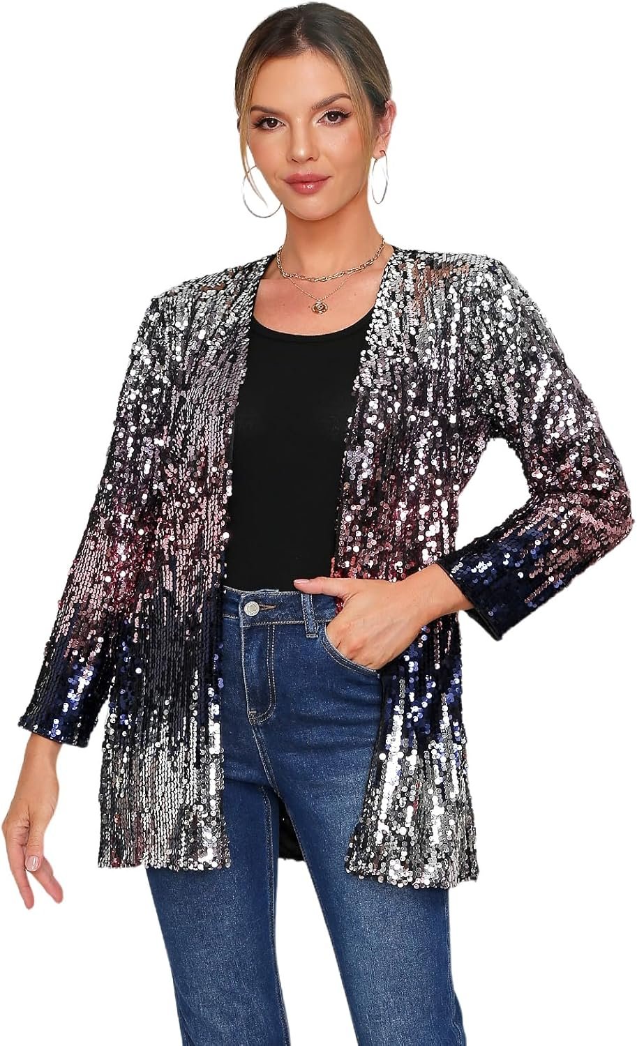Ladies’s Sequin Jacket Lengthy Sleeve Open Entrance Blazer Glitter Sparkly Coat Occasion Informal Cardigan Ladies’s Sequin Jacket Lengthy Sleeve Open Entrance Blazer Glitter Sparkly Coat Occasion Informal Cardigan