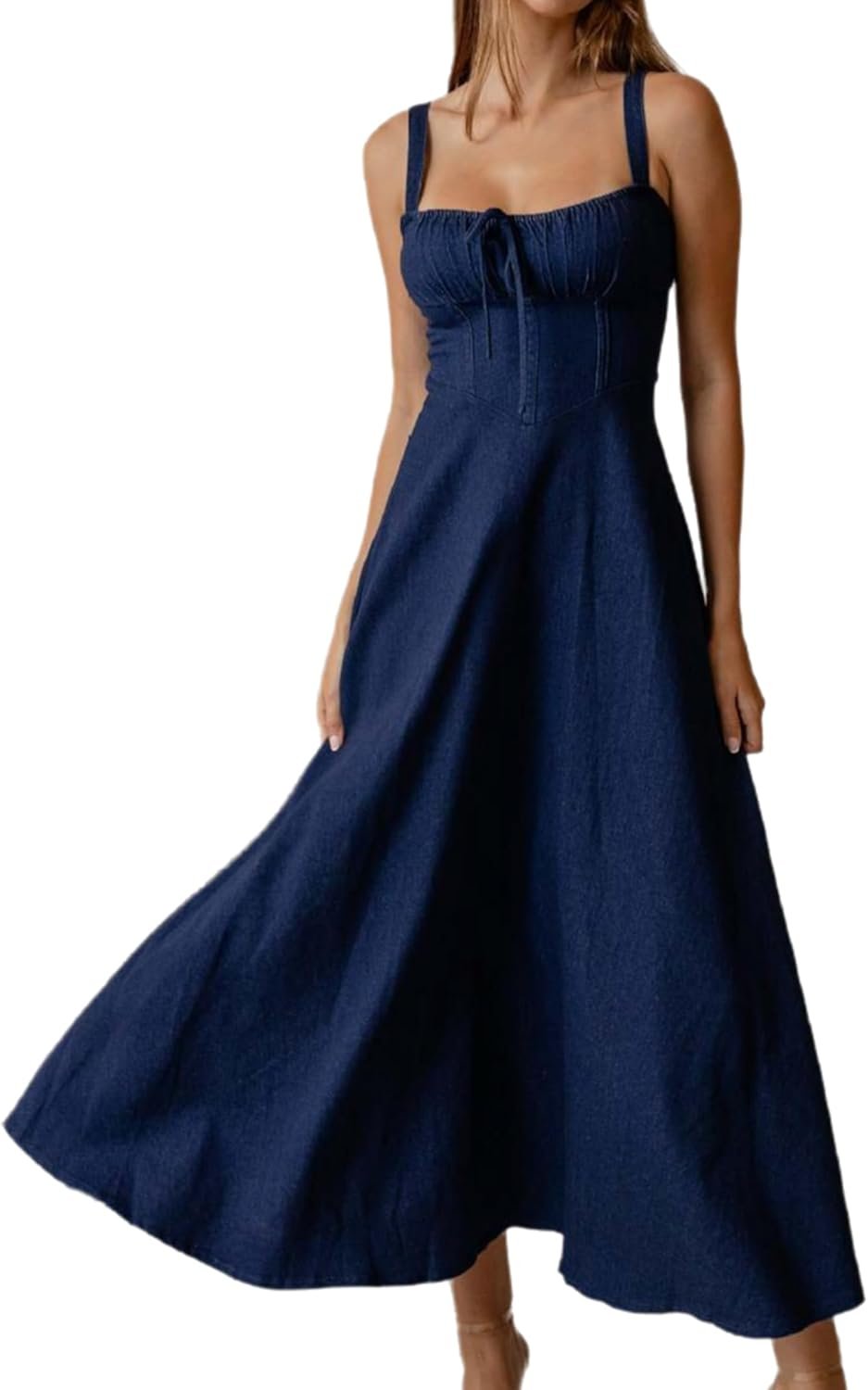 Womens Denim Costume Attractive Sleeveless Midi Blue Jean Clothes Formal Cocktail Occasion Lengthy Corset Costume Womens Denim Costume Attractive Sleeveless Midi Blue Jean Clothes Formal Cocktail Occasion Lengthy Corset Costume