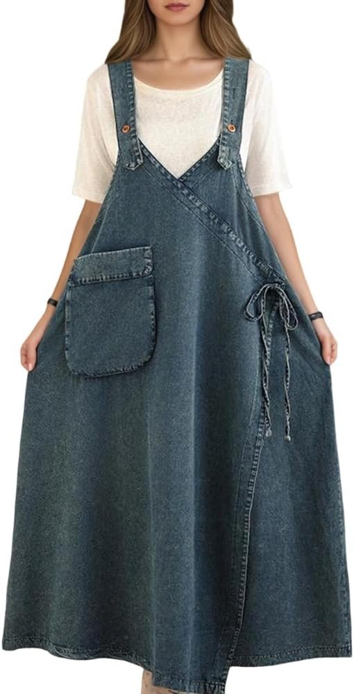Akivide Ladies’s Dishevelled Sleeveless Adjustable Strap Extensive Hemline Retro Traditional Denim Gown Jumper Denims Maxi Attire for Ladies Akivide Ladies’s Dishevelled Sleeveless Adjustable Strap Extensive Hemline Retro Traditional Denim Gown Jumper Denims Maxi Attire for Ladies