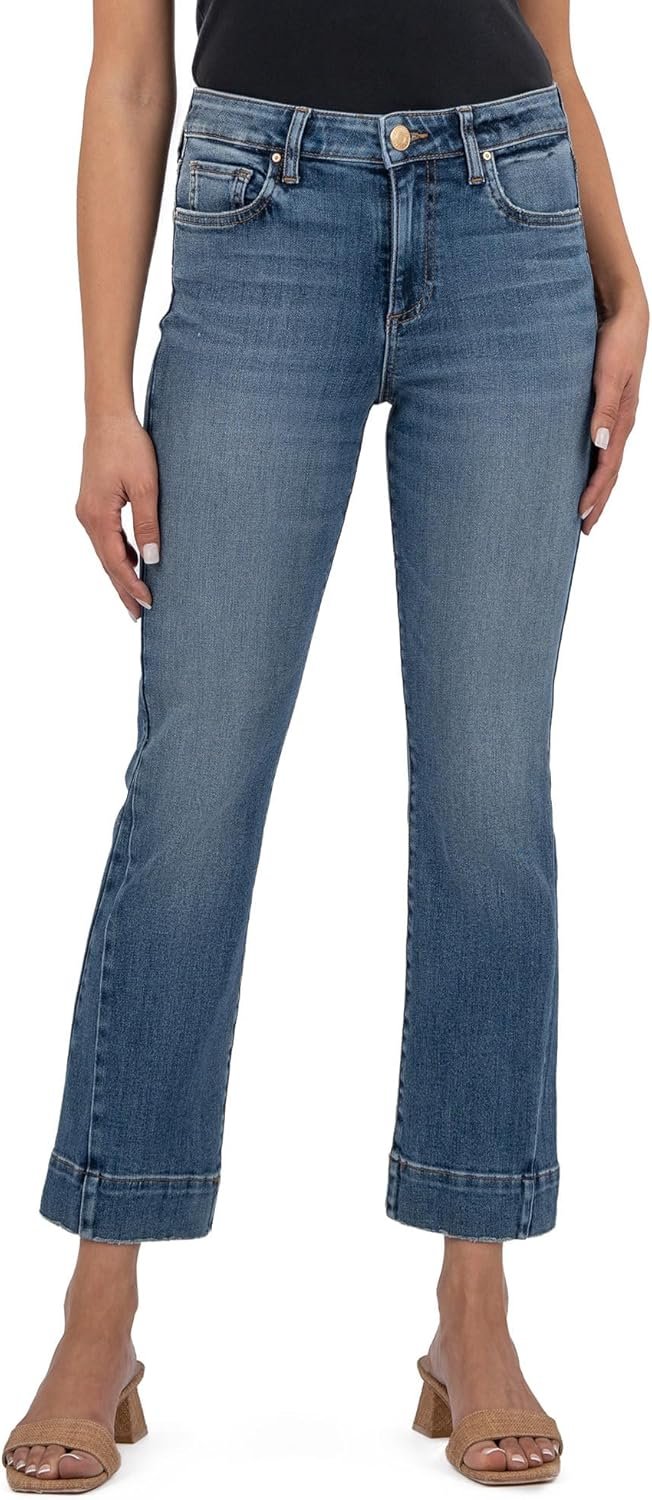KUT from the Kloth Girls’s Kelsey Excessive Rise Ankle Flare-Broad Hem Aspect Inset