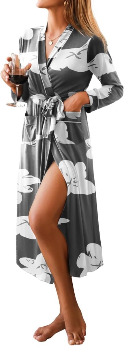 Ekouaer Girls Kimono Robes Full Size Knit Bathrobe Light-weight Comfortable Sleepwear V-neck Informal Girls Loungewear S-XXL