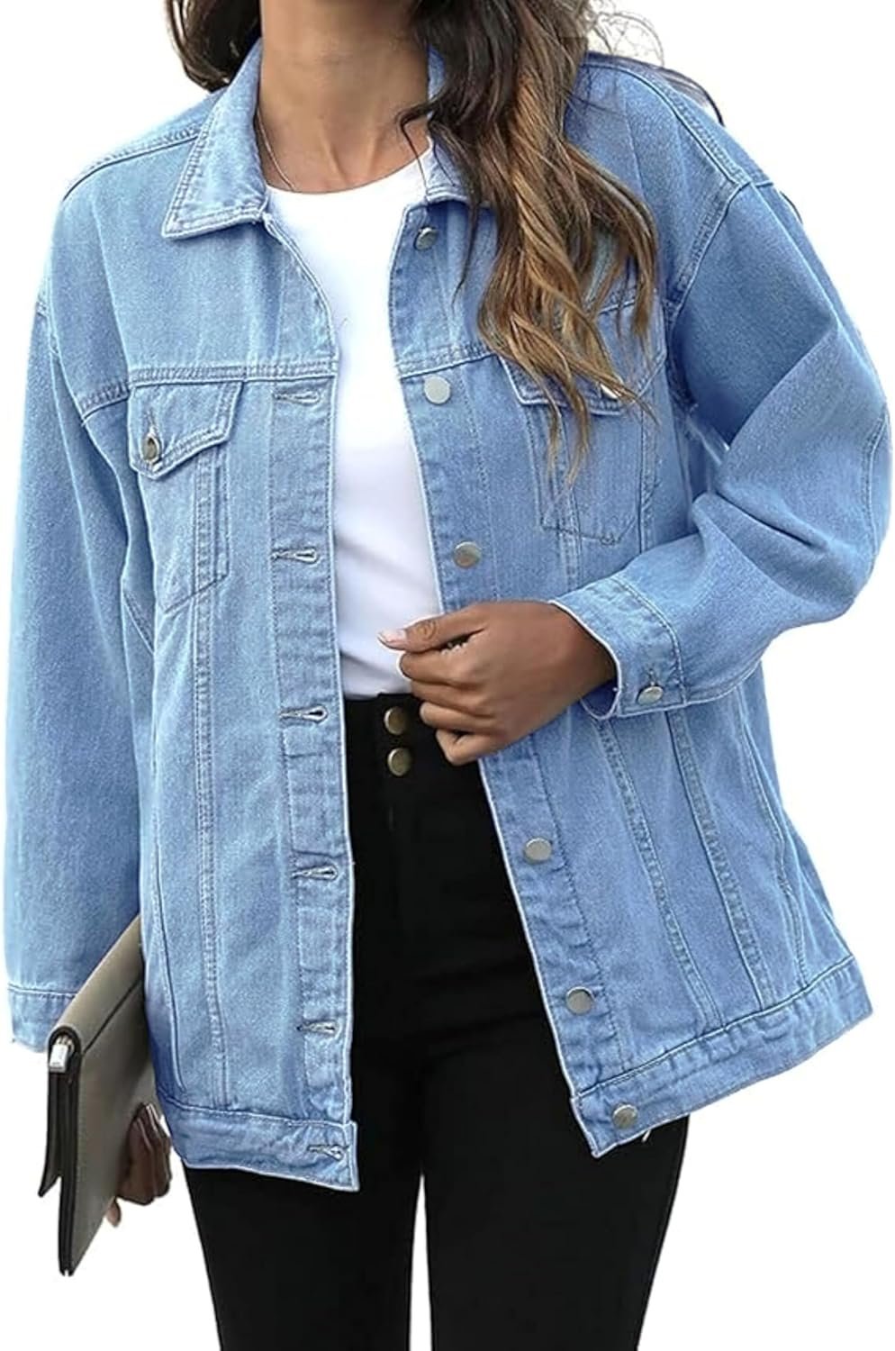 SeekMe Ladies’s Outsized Jean Jacket Plus Measurement Button Down Washed Mid Lengthy Denim Jacket