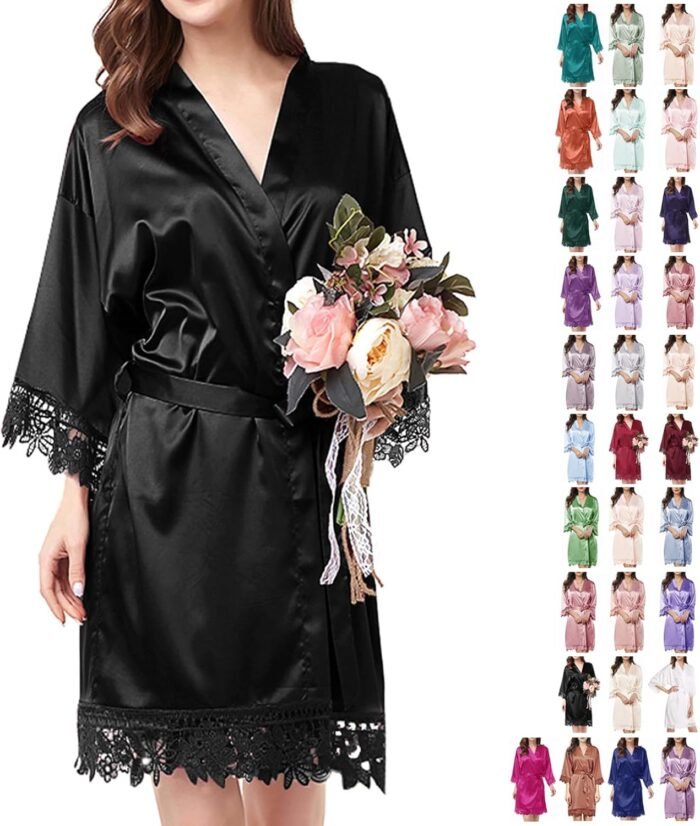 Womens Silk Gown Satin Gown Silky Kimono Lace Bathrobe Sleepwear Wedding ceremony For Bridal Bride Bridesmaid Robes