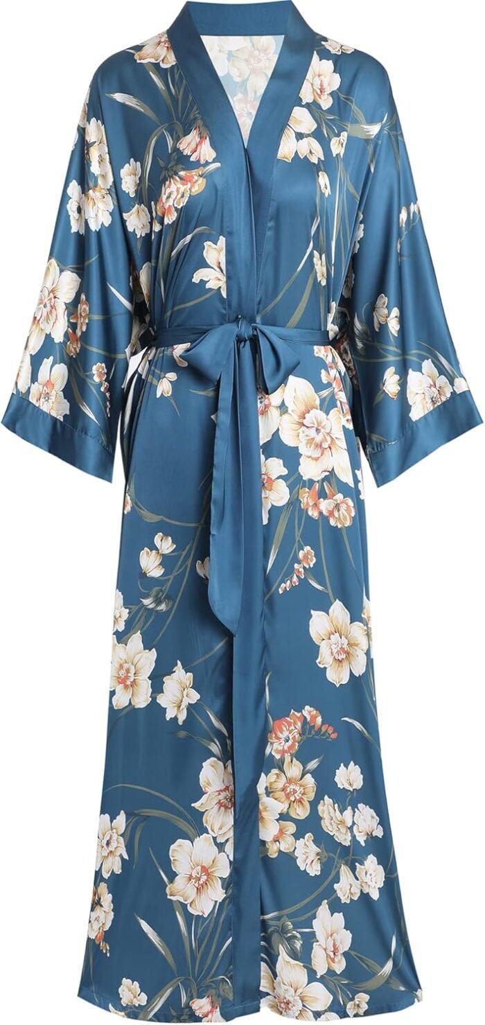 Aensso Lengthy Mushy Light-weight Silky Kimonos Robes for Ladies, Luxurious Japanese Floral Womens Kimono Gown