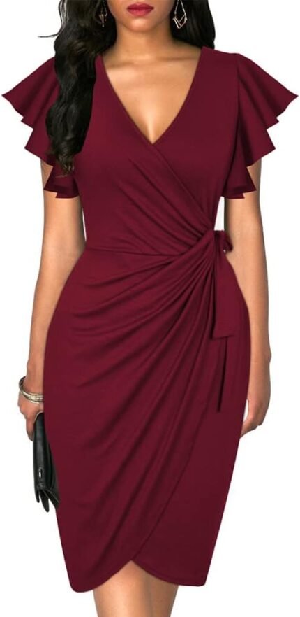 oten Womens Deep V Neck Ruffle…