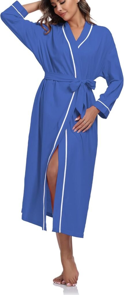 COLORFULLEAF Girls’s 100% Cotton Robes Light-weight Lengthy Bathrobe Kimono Gown for Girls Mushy Loungewear with Pockets
