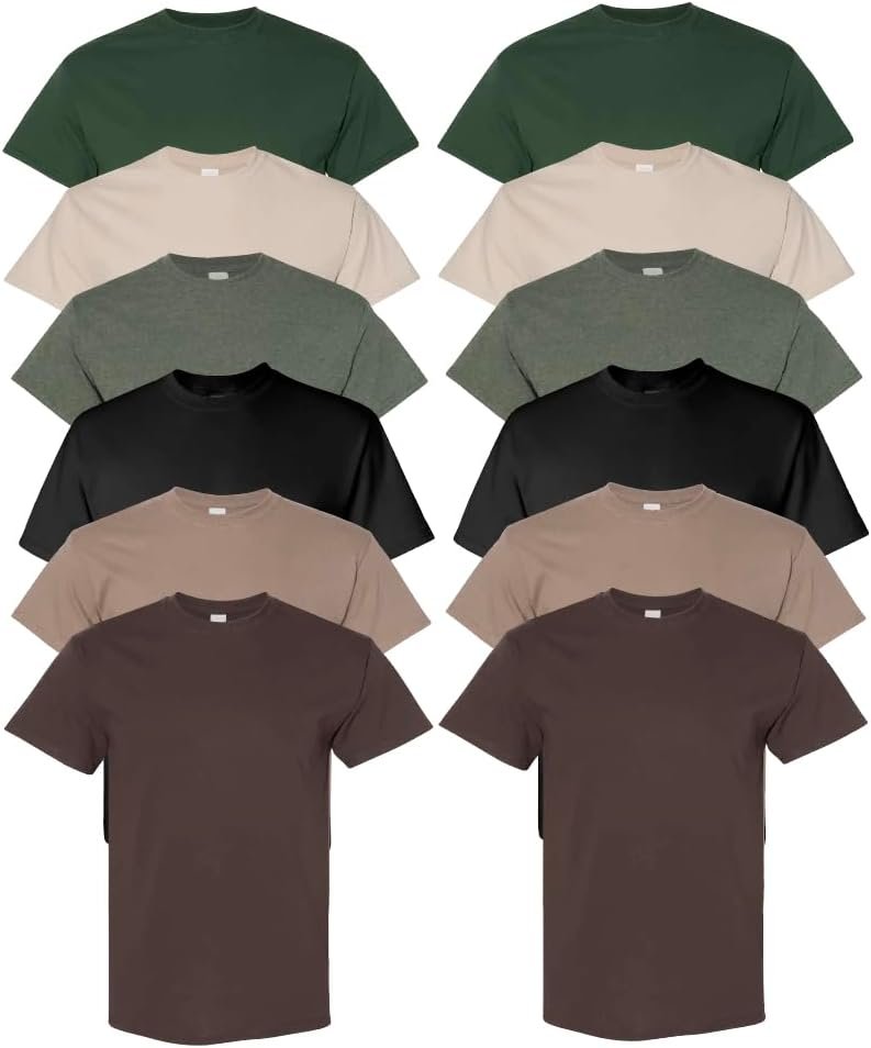 EVERYDAY TEES 12 Pack Mens Cotton Crew Neck Common T-Shirts Bulk Quick Sleeve Light-weight Tees Combine Colours