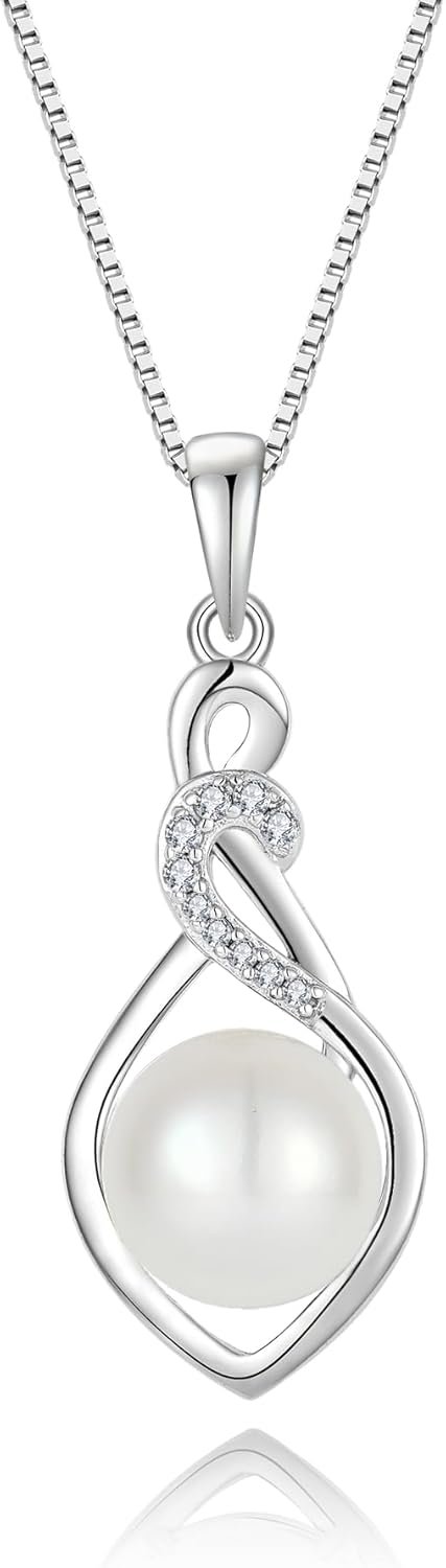 Infinity Freshwater Pearl Necklace for Ladies 925 Sterling Silver 5A Cubic Zirconia Dainty Pearl Pendant Jewellery Mom’s Day Birthday Christmas for Spouse Mother Infinity Freshwater Pearl Necklace for Ladies 925 Sterling Silver 5A Cubic Zirconia Dainty Pearl Pendant Jewellery Mom’s Day Birthday Christmas for Spouse Mother
