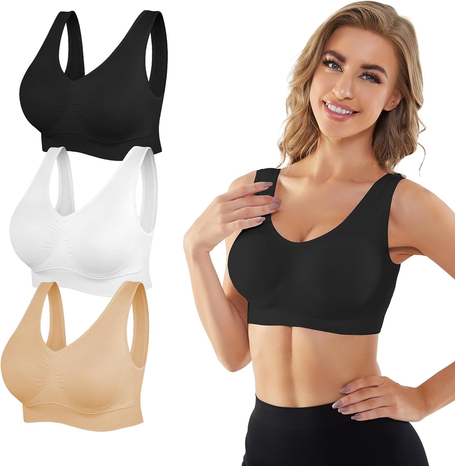 Seamless Sports activities Bras for Ladies 3 Pack,Wi-fi Bras Low Affect Sports activities Bra Sleep Comfy Yoga Bras with Detachable Pads Seamless Sports activities Bras for Ladies 3 Pack,Wi-fi Bras Low Affect Sports activities Bra Sleep Comfy Yoga Bras with Detachable Pads