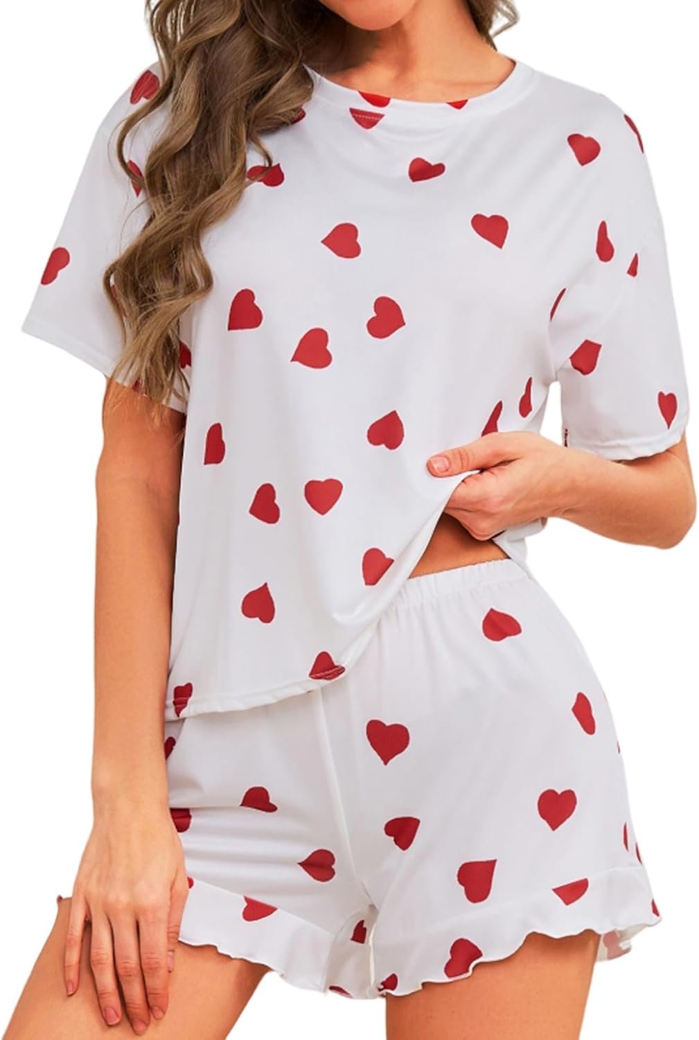Pajama Set for Girls 2 Piece Sleepwear Quick Sleeve Tops and Shorts Comfortable Print Lounge Set