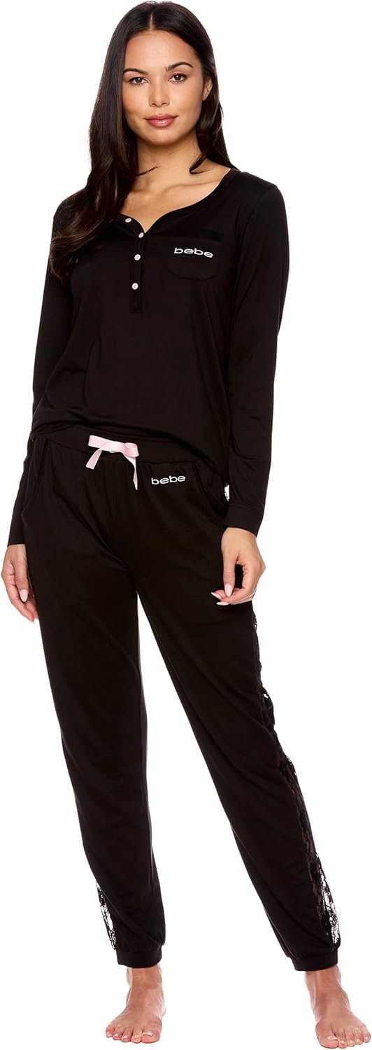 bebe Womens Pajama Set with Pockets – Lengthy Sleeve Shirt and Pajama Pants Pj Set bebe Womens Pajama Set with Pockets – Lengthy Sleeve Shirt and Pajama Pants Pj Set