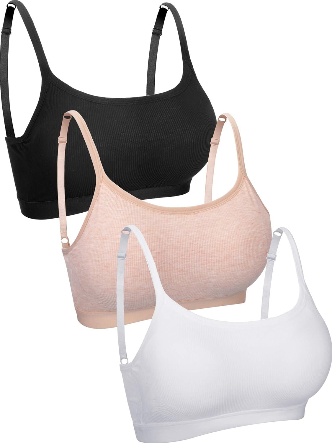 Boao 3 Items Mini Camisole Bra Padded Brassiere Tank High Brassiere Girls Sports activities Bra with Straps
