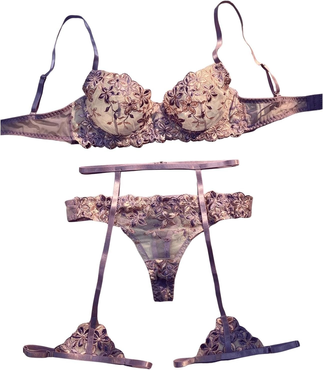 MakeMeChic Girls’s 3 Piece Lingerie Units Floral Embroidery Mesh Sheer Bra and Panty Garter Units MakeMeChic Girls’s 3 Piece Lingerie Units Floral Embroidery Mesh Sheer Bra and Panty Garter Units