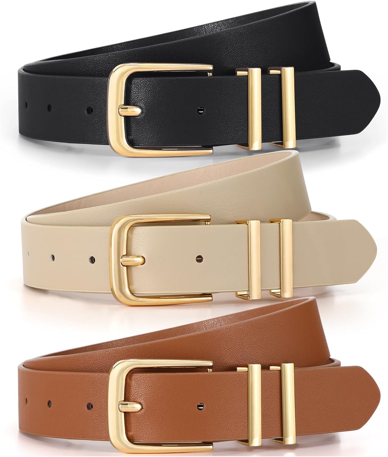 3 Pack Ladies’s Belts for Denims Pants Attire Trend Girls Leather-based Waist Belt with Buckle Leather-based Belts