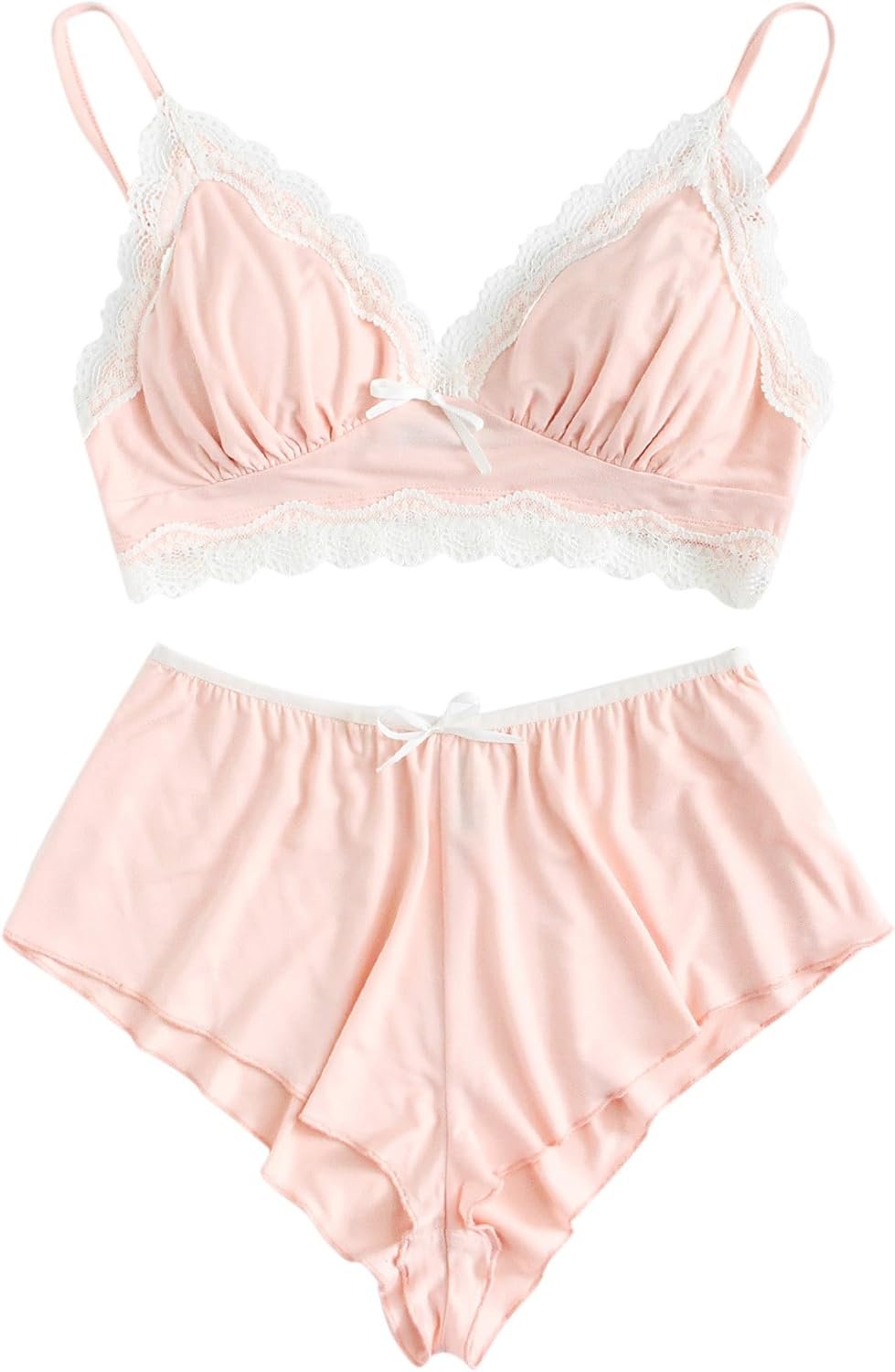 SweatyRocks Girls’s Lace Trim Underwear Lingerie Straps Bralette and Panty Set