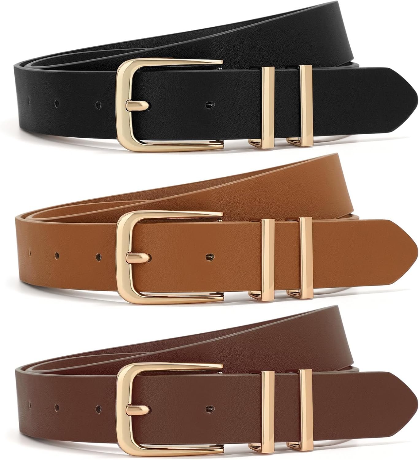 XZQTIVE 3 Pack Ladies Belts For Denims Clothes Pants Women Leather-based Waist Belt with Gold Buckle XZQTIVE 3 Pack Ladies Belts For Denims Clothes Pants Women Leather-based Waist Belt with Gold Buckle