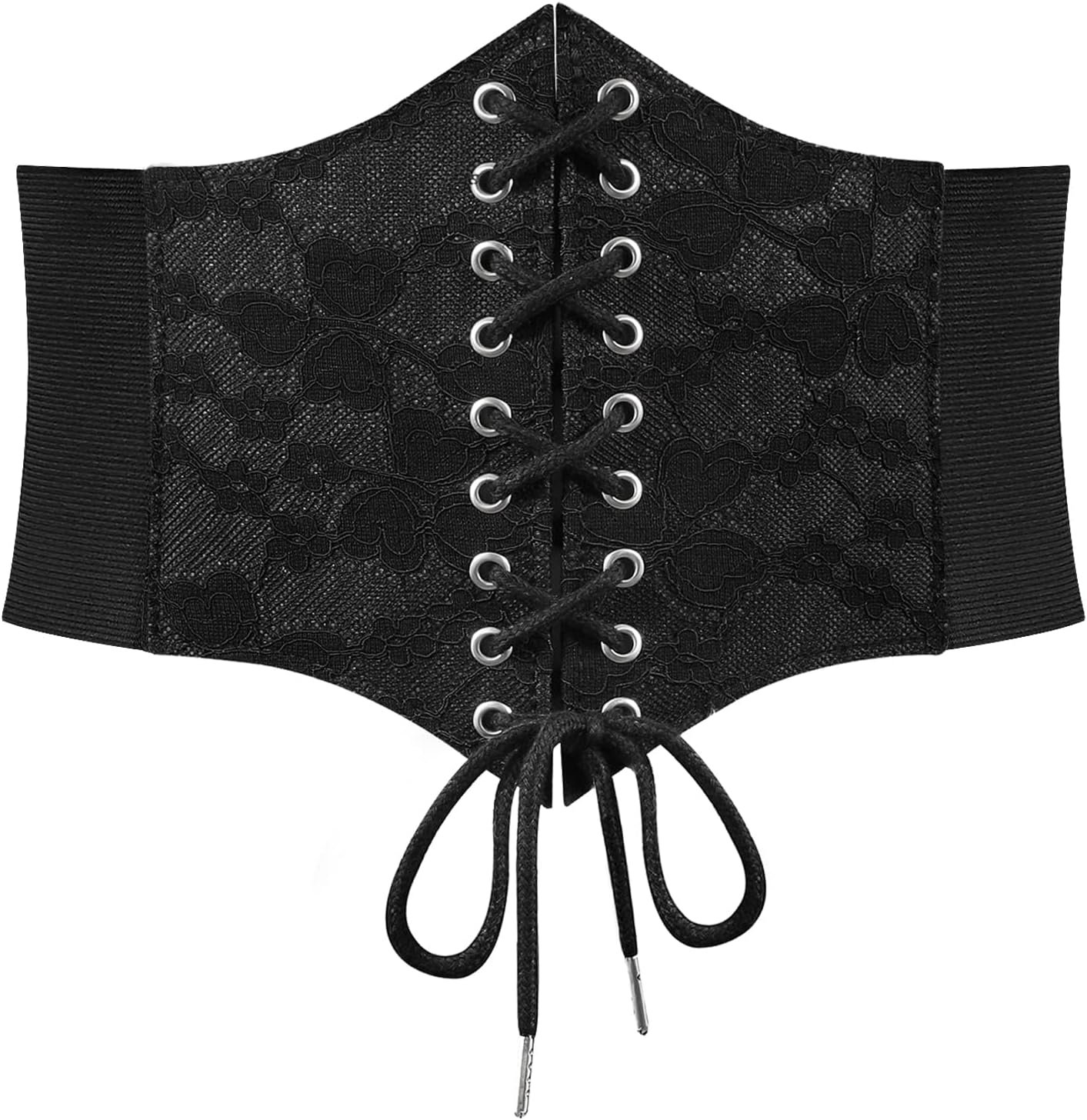 SUOSDEY Black Corset Belt for Ladies, Classic Lace-up Elastic Waist Belt, Tied Waspie Extensive Belt for Halloween Costume SUOSDEY Black Corset Belt for Ladies, Classic Lace-up Elastic Waist Belt, Tied Waspie Extensive Belt for Halloween Costume