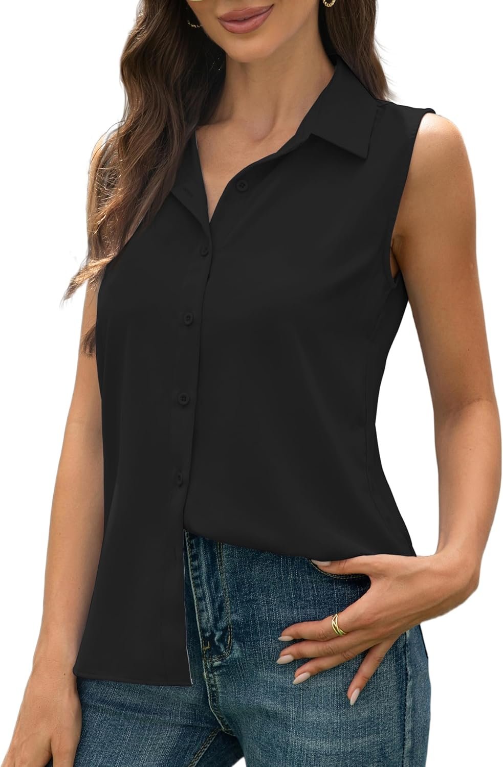 Ladies’s Sleeveless Button Down Shirts Informal Collared Tank High V Neck Summer season Blouses Work Workplace Chiffon Tops Ladies’s Sleeveless Button Down Shirts Informal Collared Tank High V Neck Summer season Blouses Work Workplace Chiffon Tops