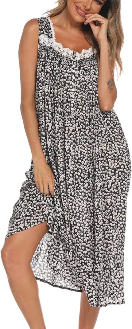 AVIIER Cotton Nightgowns for Ladies Sleeveless Home Costume Women Lengthy Nightdress with Pockets S-XXL AVIIER Cotton Nightgowns for Ladies Sleeveless Home Costume Women Lengthy Nightdress with Pockets S-XXL