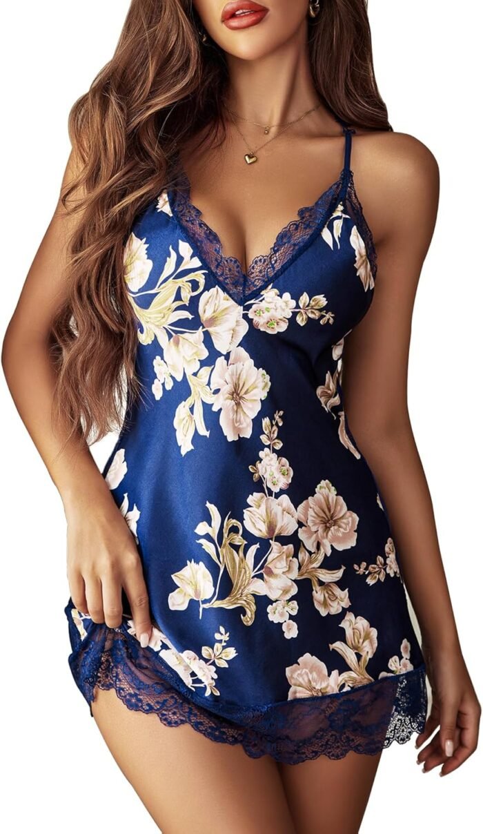 Avidlove Ladies Lingerie Satin Lace Chemise Nightgown Horny Full Slips Sleepwear S-4XL