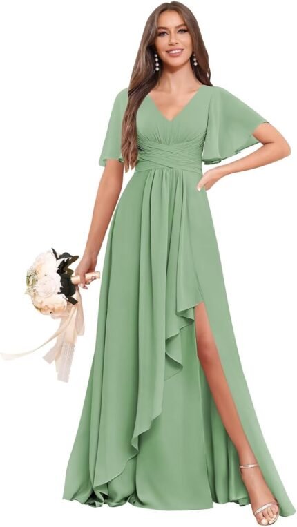 Chiffon V Neck Bridesmaid Dres…