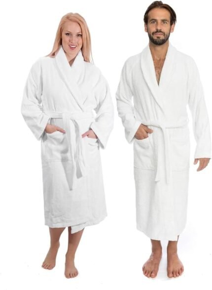 Basic Turkish Towels CTT – Luxurious 100% Turkish Cotton Terry Material Tub Gown for Girls & Males, 400 GSM Mushy & Plush Lengthy Gown