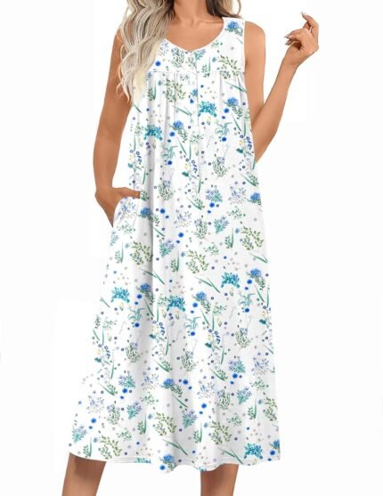 Ekouaer Nightgowns for Ladies Lengthy Sleeveless Evening Robes Girls Smooth Nightdress Victorian Sleepwear with Pockets S-XXXL Ekouaer Nightgowns for Ladies Lengthy Sleeveless Evening Robes Girls Smooth Nightdress Victorian Sleepwear with Pockets S-XXXL