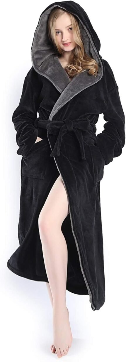 KEMUSI Hooded Herringbone Girls’s Mushy Spa Lengthy Kimono Bathrobe,Comfortable Full Size Heat Nightdress