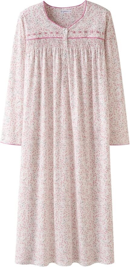 Keyocean Nightgowns for Girls, Smooth Cotton Comfortable Light-weight Embroidered Lengthy-sleeve Nightdress