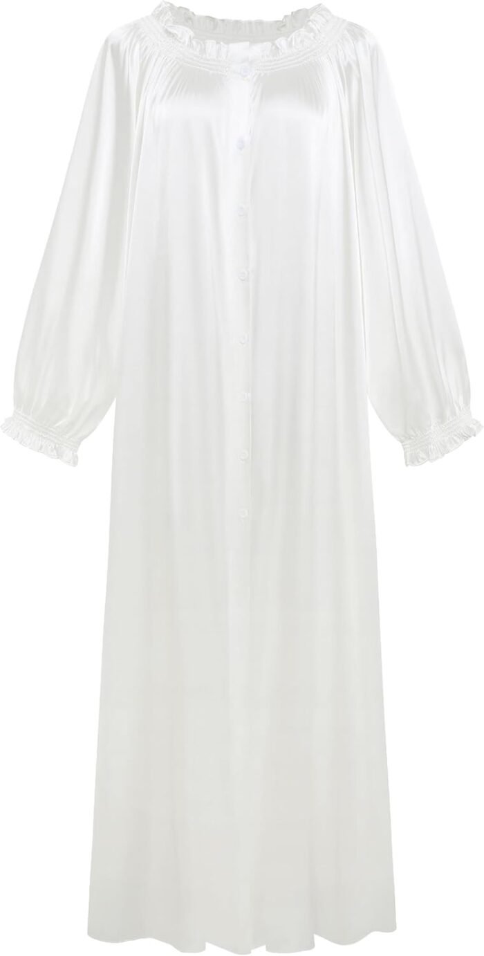 PRODESIGN Lengthy Nightgowns for Girls – Lengthy Sleeve Classic Off the Shoulder Sleepwear Victorian Nightdress Button Up Nightgown