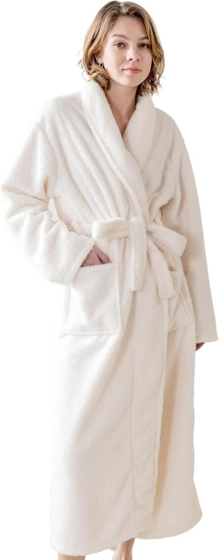 Robes for Ladies – Premium Plush Fleece Lengthy Bathrobe for Ladies with Scarf Collar, Gentle Heat Womens Gown