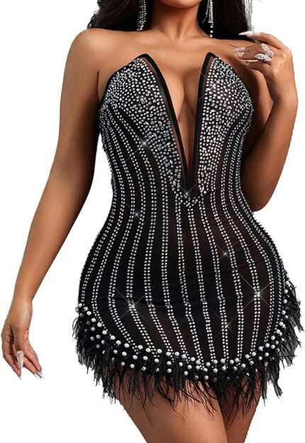 Attractive Feather Rhinestone Backle…