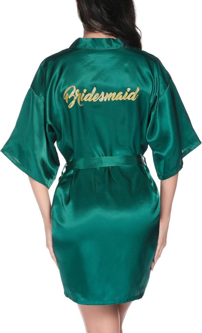 Vlazom Girls’s Satin Gown Quick Kimono Bathrobes for Bride & Bridesmaid Marriage ceremony Get together Robes with Gold Glitter or Rhinestones