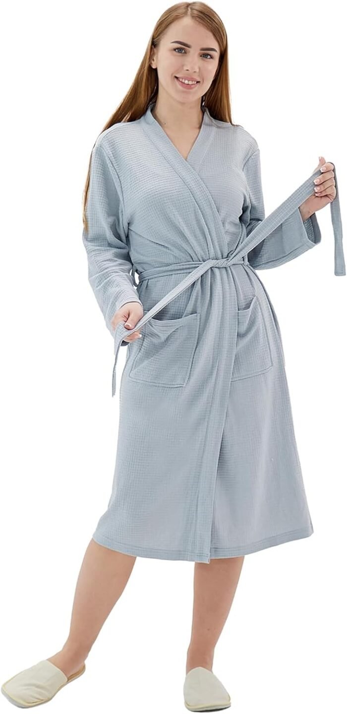 Ladies Bathrobe Summer time cotton Kimono Lengthy Knit Light-weight Delicate Knit Sleepwear V-neck Informal Girls Loungewea robes for girls