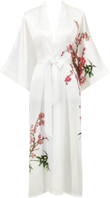 Ladies’s Traditional 100% Silk Kimono Gown, Bathrobe—Printed Sample