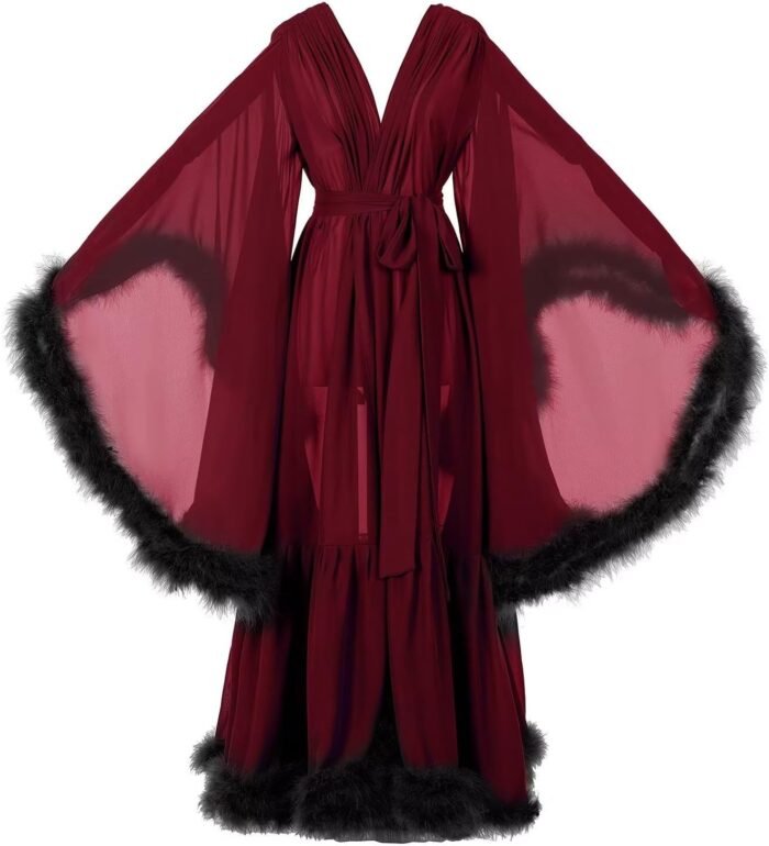 Ladies’s Horny Feather Bridal Gown Lengthy Previous Hollywood Chiffon Gown Sheer Maternity for Photoshoot Sleepwear Nightgown Bathrobe