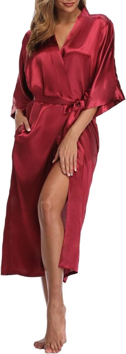 Ladies’s Silk Robes Tender Lengthy Satin Kimono Bathrobe Bride Bridesmaid Wedding ceremony Get together Robes Horny Sleepwear with Pockets