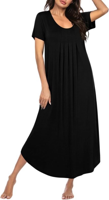 Ekouaer Lengthy Nightgowns for Ladies Home Gown Plus Measurement Sleepwear Pleated Full Size Loungwear S-4XL