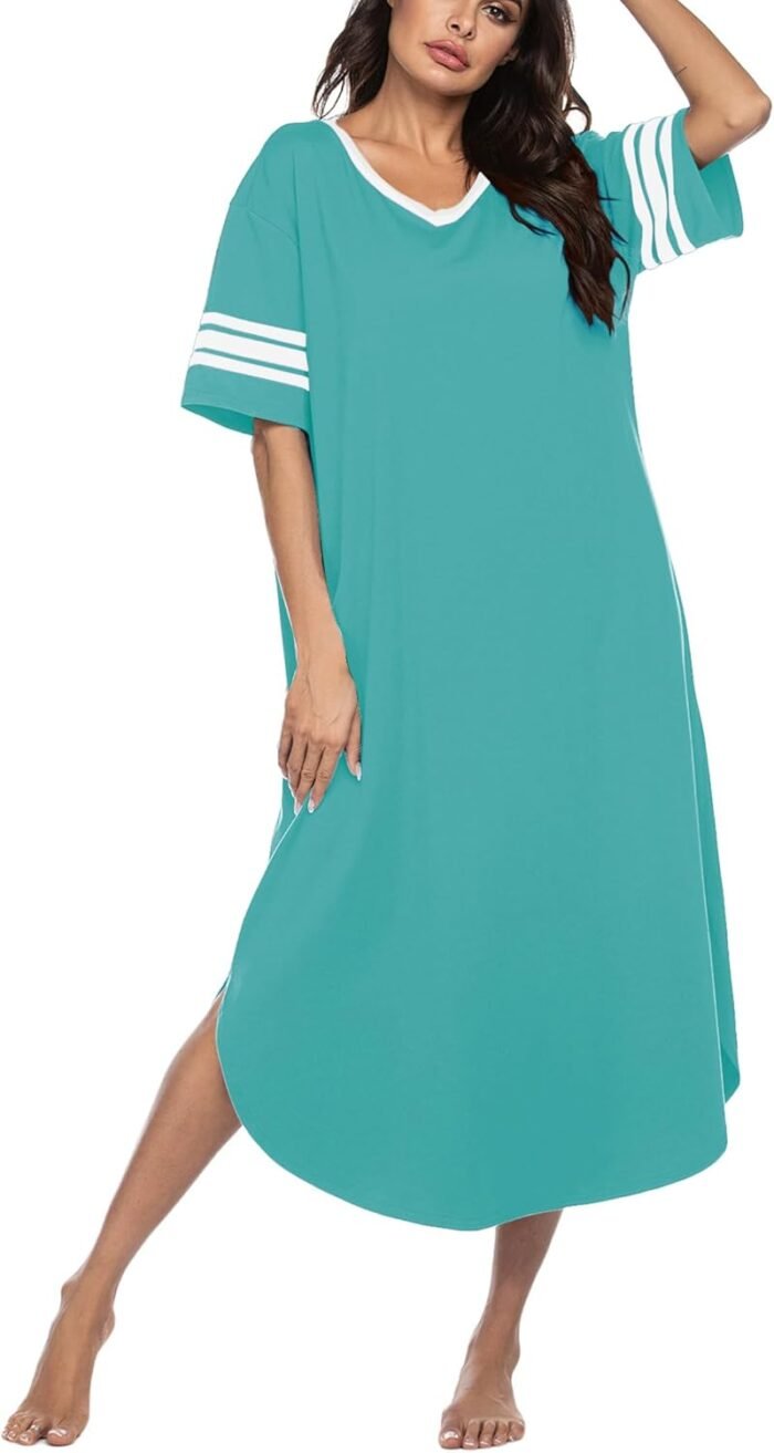 Ekouaer Lengthy Nightgown, Womens V Neck Loungewear Outsized Sleepwear Free Sleep Gown S-4XL