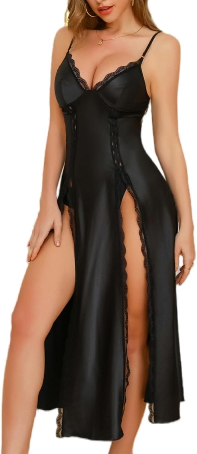 Lingerie Gown for Girls V Neck Lengthy Attractive Nightgowns for Girls Facet Cut up Attractive Night time Robes S-XXL Lingerie Gown for Girls V Neck Lengthy Attractive Nightgowns for Girls Facet Cut up Attractive Night time Robes S-XXL