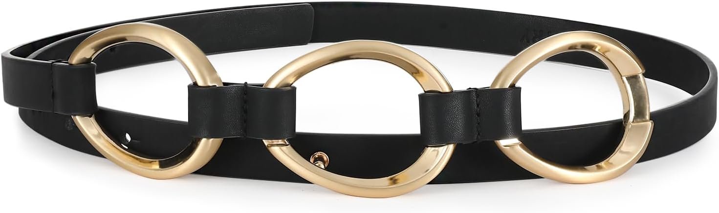 Black Belt for Girls Silver Buckle with Metallic Ring Hyperlink Ornament Excellent for Denims and Informal Outfits Black Belt for Girls Silver Buckle with Metallic Ring Hyperlink Ornament Excellent for Denims and Informal Outfits