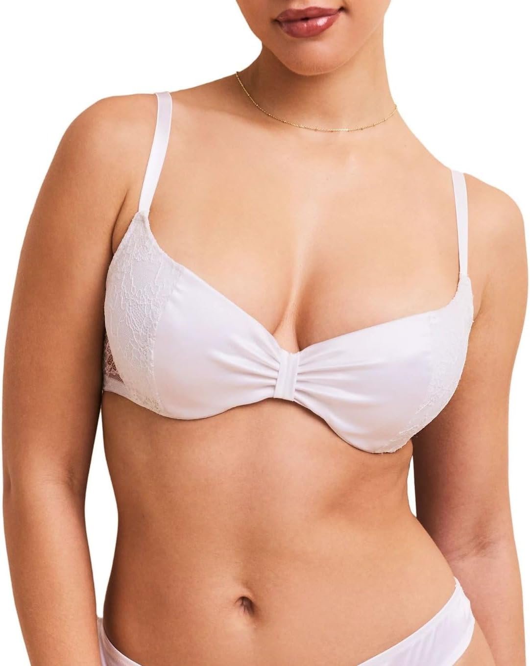 Adore Me Eira Demi Push Up Bra – 30A-46DDD Common & Plus-Dimension with Satin Bow Cups, Detachable Pads, & Adjustable Straps