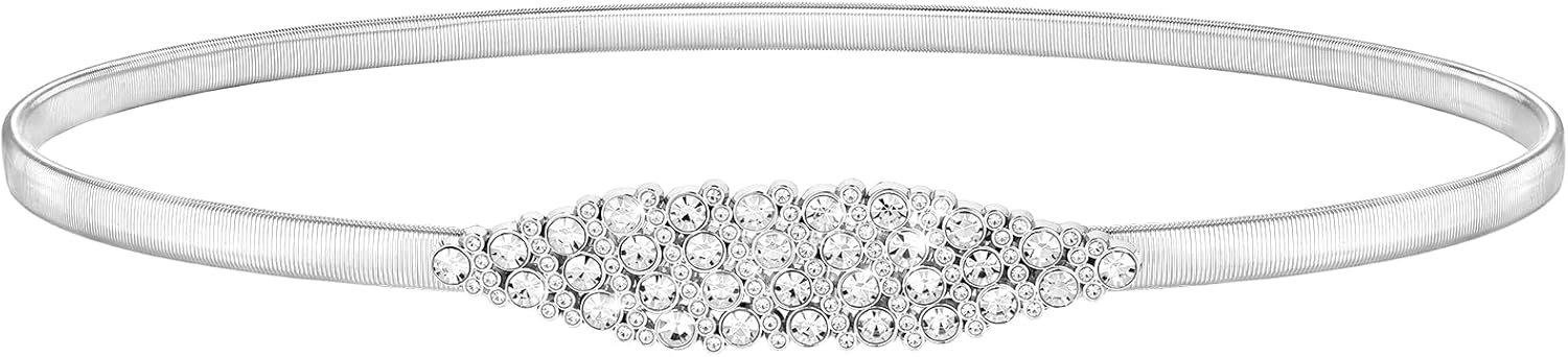 SANSTHS Womens Elastic Skinny Metallic Waist Belt, Stretch Chain Belt for Attire, Skinny Rhinestone Adjustable Waistband SANSTHS Womens Elastic Skinny Metallic Waist Belt, Stretch Chain Belt for Attire, Skinny Rhinestone Adjustable Waistband