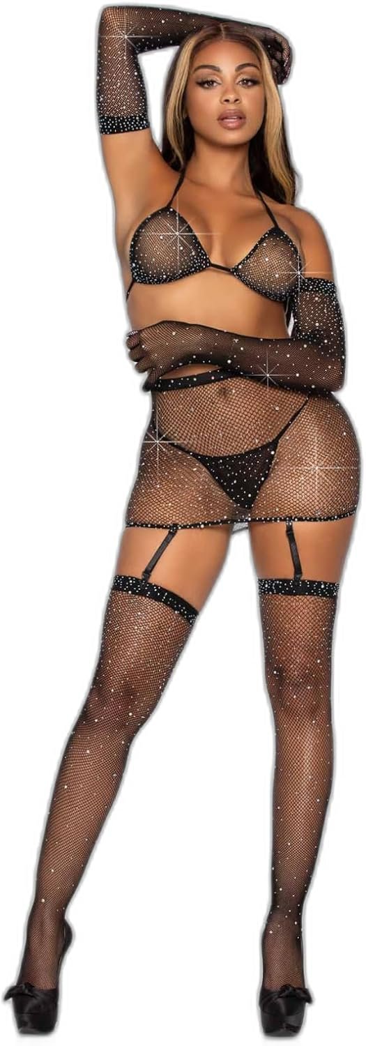 Leg Avenue Girls’s 5 Computer Rhinestone Fishnet Garter Skirt Set with Bikini Prime, G-String, Gloves, Stockings Leg Avenue Girls’s 5 Computer Rhinestone Fishnet Garter Skirt Set with Bikini Prime, G-String, Gloves, Stockings