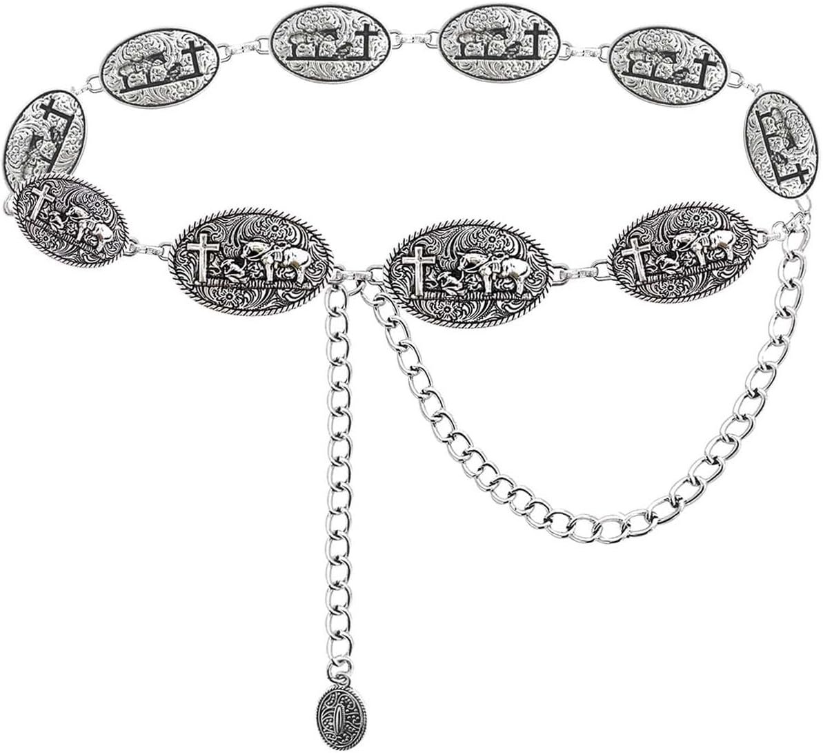 TOPACC Western Steel Concho Belt for Girls Cowgirl Chain Belts for Clothes Denims Nation Live performance Outfit TOPACC Western Steel Concho Belt for Girls Cowgirl Chain Belts for Clothes Denims Nation Live performance Outfit