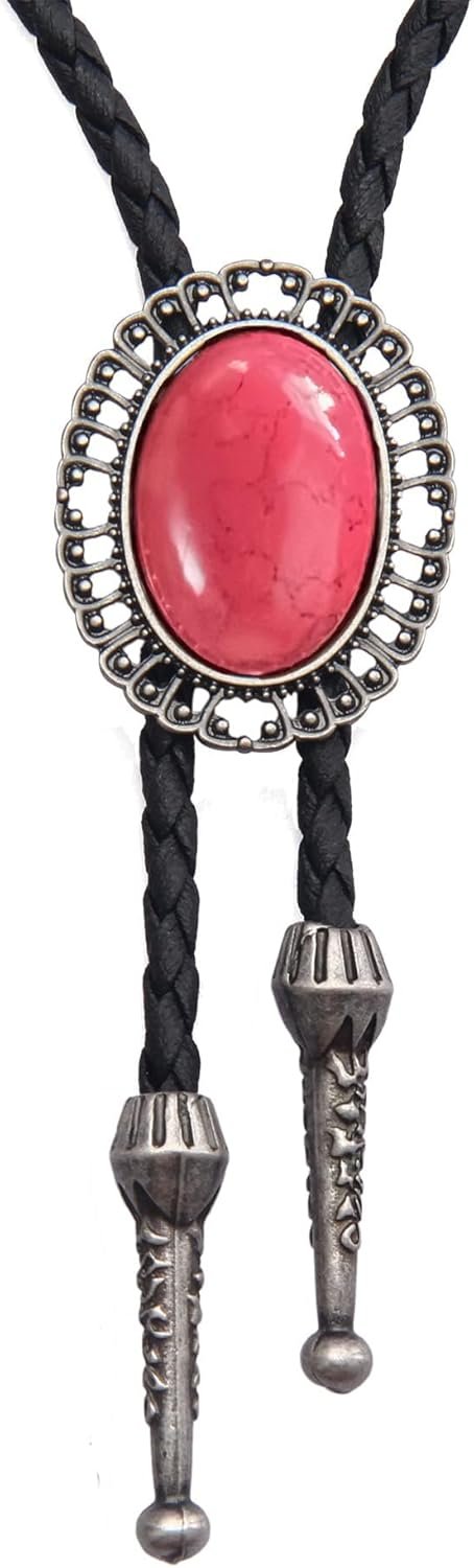 AZORA Western Cowboy Bolo Tie Males Leather-based Necktie Leather-based Twine Turquoise Stone Bolo Ties for Males Girls