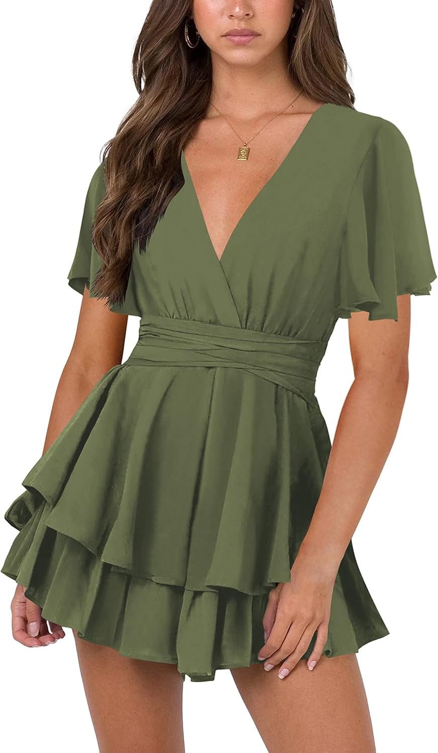 Nova In Sky Womens Horny Deep V Neck Quick Sleeve Tie Waist Ruffle Hem Flowy Swing Mini Quick Wrap Gown Nova In Sky Womens Horny Deep V Neck Quick Sleeve Tie Waist Ruffle Hem Flowy Swing Mini Quick Wrap Gown