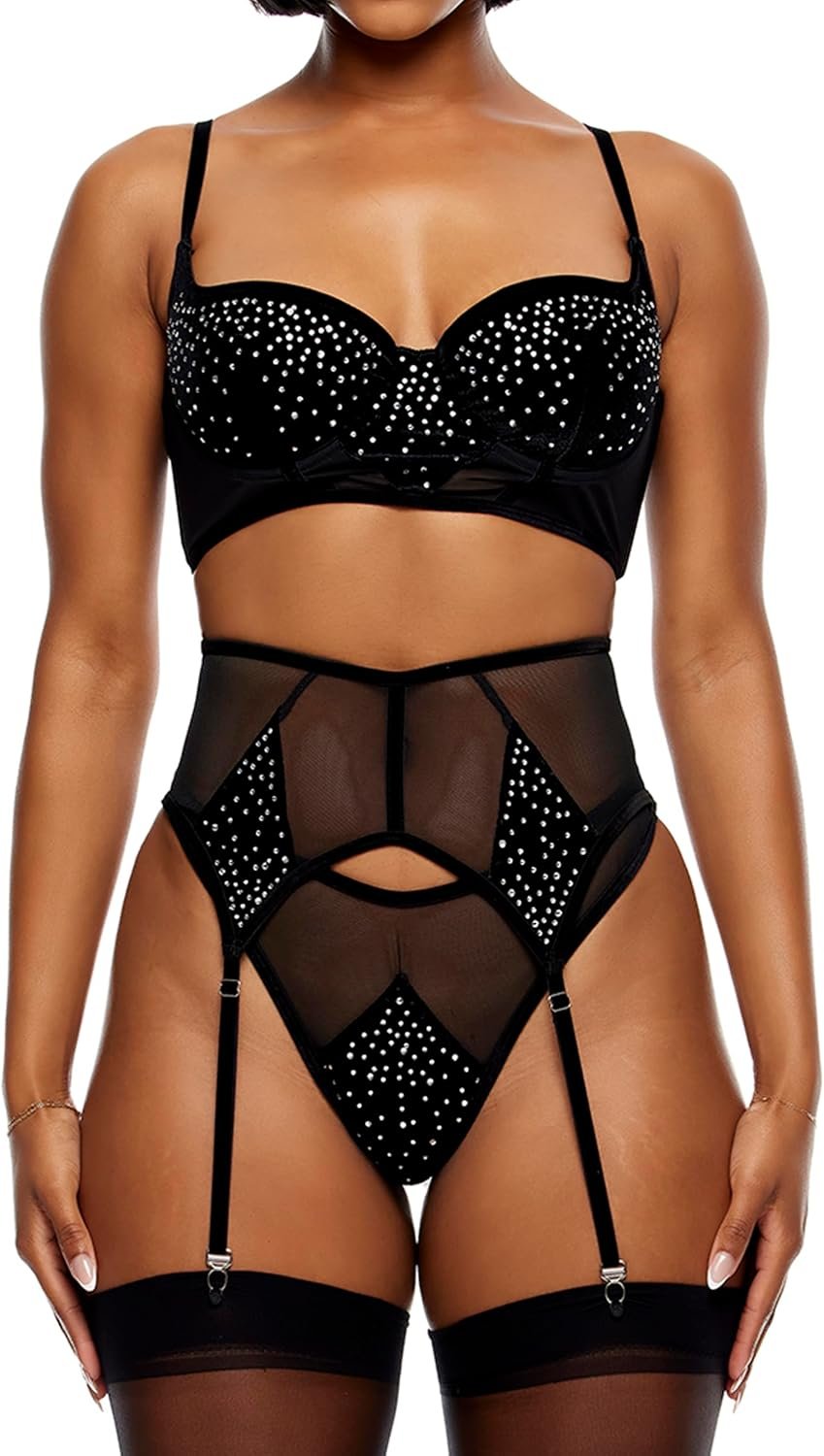 Forplay Ladies’s Caught Your Eye Velvet Rhinestone Longline Bra Lingerie Set Forplay Ladies’s Caught Your Eye Velvet Rhinestone Longline Bra Lingerie Set